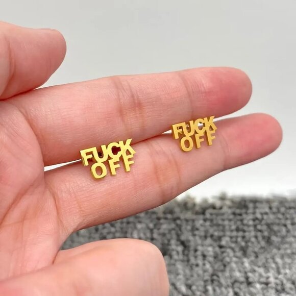 ($6) F*ck Off Studs - Gold - Picture 1 of 2